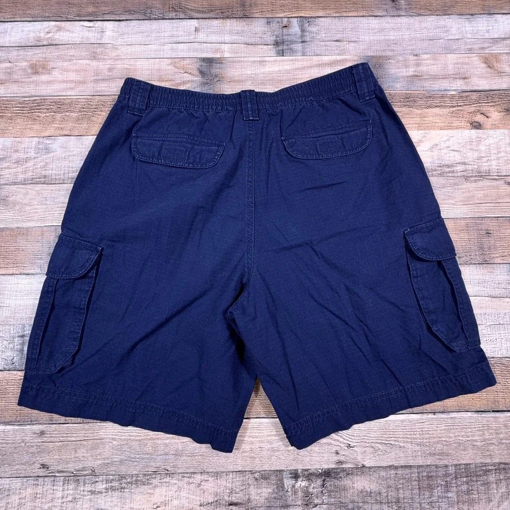 Outdoor Life Mens Cargo Shorts Navy Blue Size Large Ripstop Cotton Elastic Waist